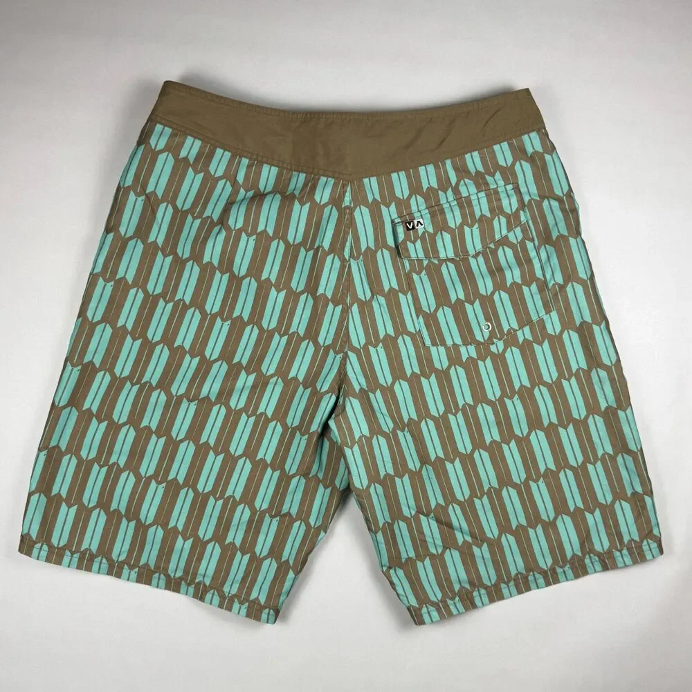 RVCA Artist Network Board Shorts PM Tenore Arrow Pattern Light Blue Brown Sz 38
